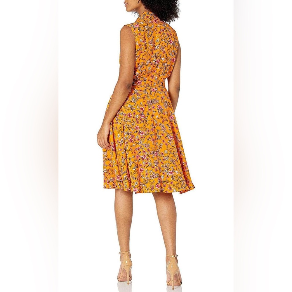 Nanette Lepore Gold Purple Floral Sheer Collared Button Down Midi Dress Sz 6 - Picture 2 of 10